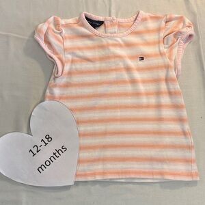 Tommy Hilfiger Pink and White Striped Short Sleeve Tee